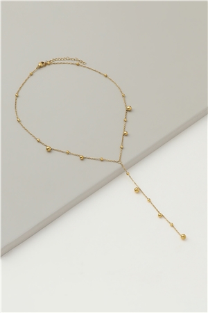 Dainty Gold Bead Lariat Necklace