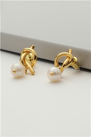 Gold Knot Pearl Drop Earrings