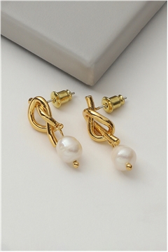 Gold Knot Pearl Drop Earrings