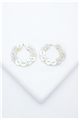 Mother Of Pearl Button Silver Thread Hoop Earrings