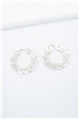 Mother Of Pearl Button Silver Thread Hoop Earrings