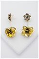 Gold Sequin Flower Crystal Dangler Earrings